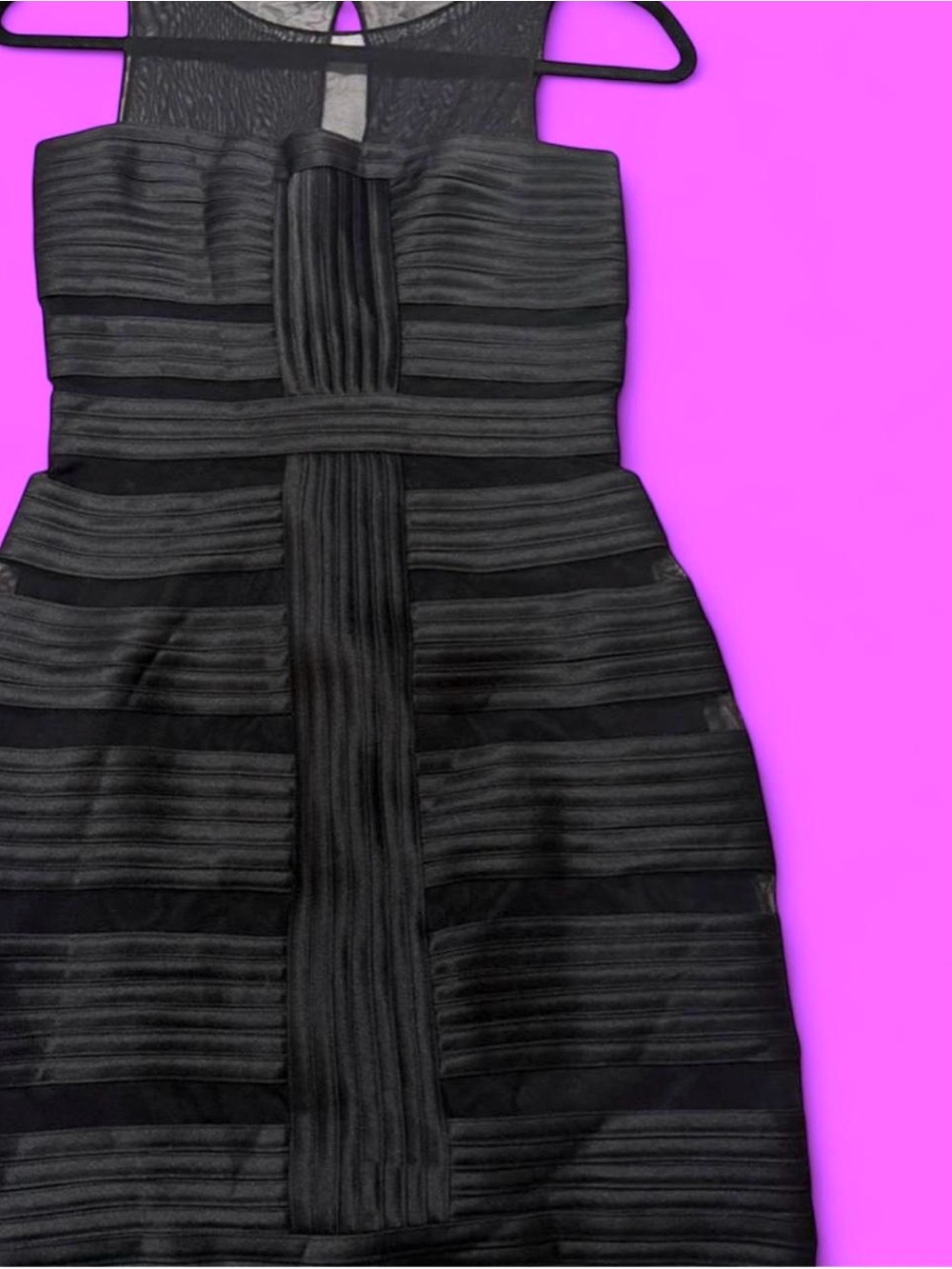 Cache Black Textured Midi Dress with Panel Detailing
